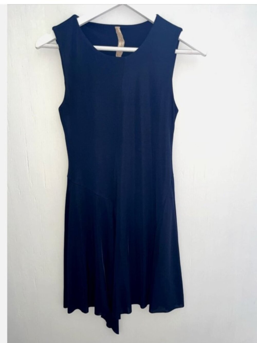 BAILEY 44 Navy Blue Soft Stretch Knit Sleeveless A-Line Dress Asymmetric Hem S